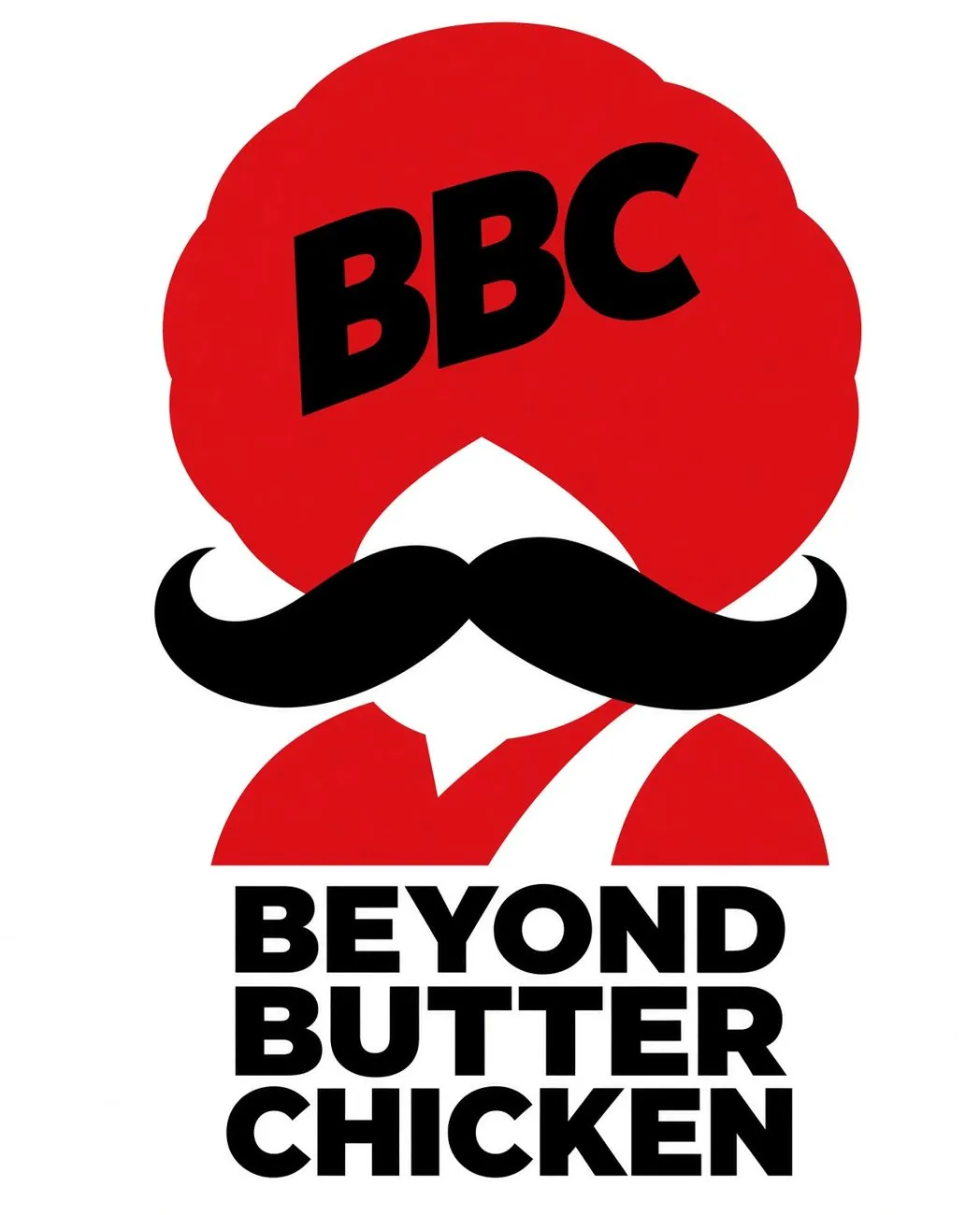 BBC logo: Beyond Butter Chicken, a red turban with a black moustache